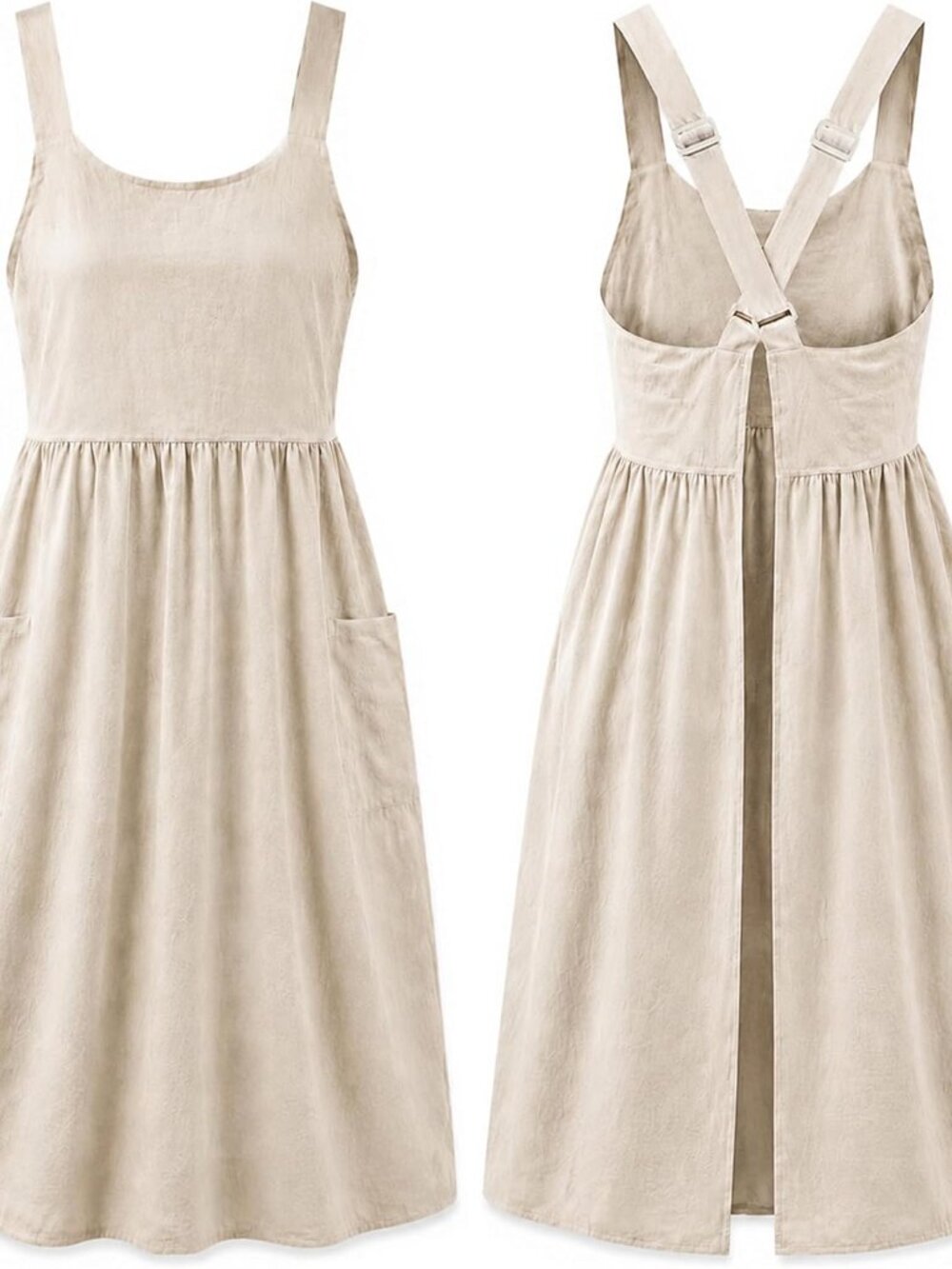Cotton Linen Apron Cross Back Apron for Women with Pockets Pinafore Dress